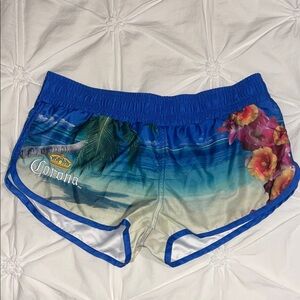 Y2K Corona Blue Gradient Tropical Shorts with Floral Accent 🦩🥭🍹🌺🐠
